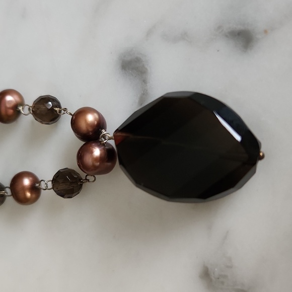 *Smoky Quartz, Pearl, Sterling Silver Necklace NWOT - Picture 3 of 6